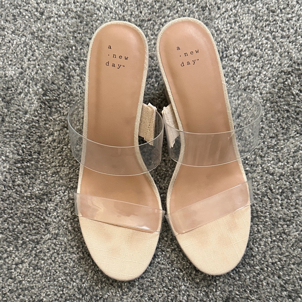 a new day Nude Clear Strap Block Heel Mules